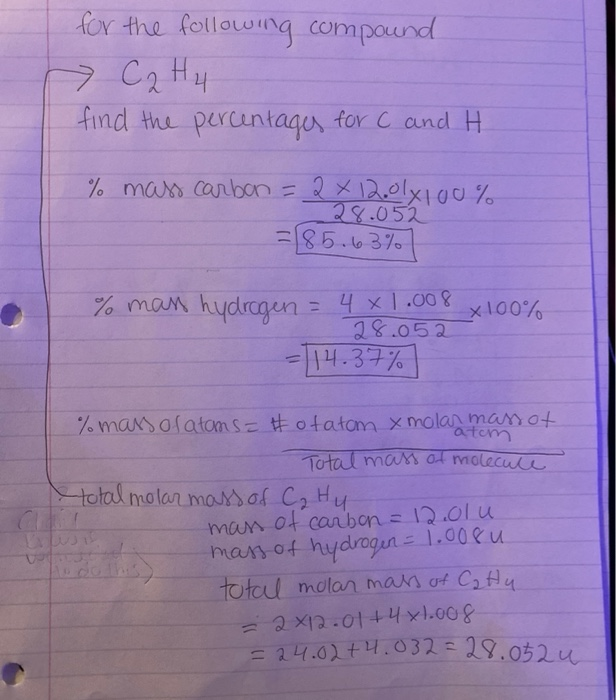 Solved 24.02 4.032 28.052u for the following compound C2H4