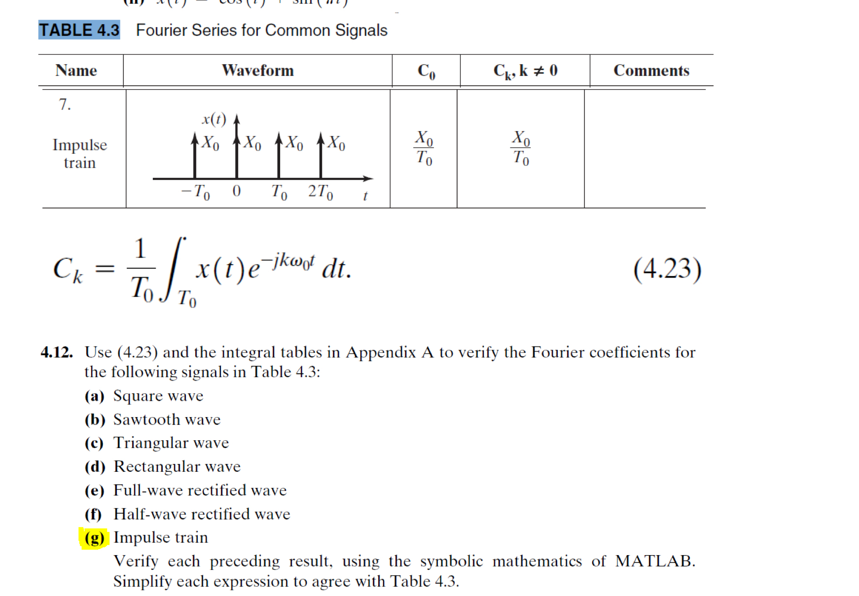 Solved TABLE 4.3 ﻿Fourier Series for Common | Chegg.com