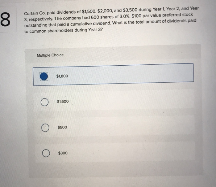 Solved Curtain Co. paid dividends of 1,500, 2,000, and