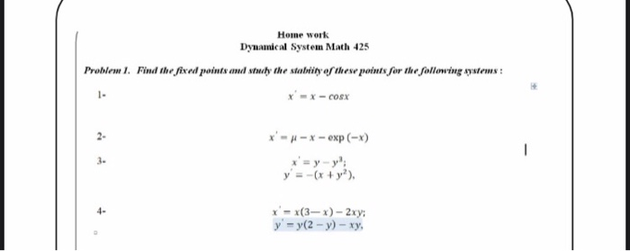 Dynamic System Homework Solved Home work Dynamical System Math 425 Problem I. Find | Chegg.com