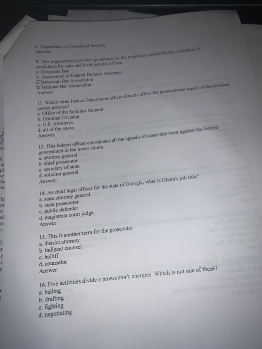 Solved d. Department of Homeland Security Answer 9. This