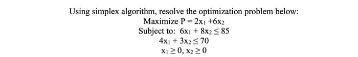 Solved Using simplex algorithm, resolve the optimization | Chegg.com