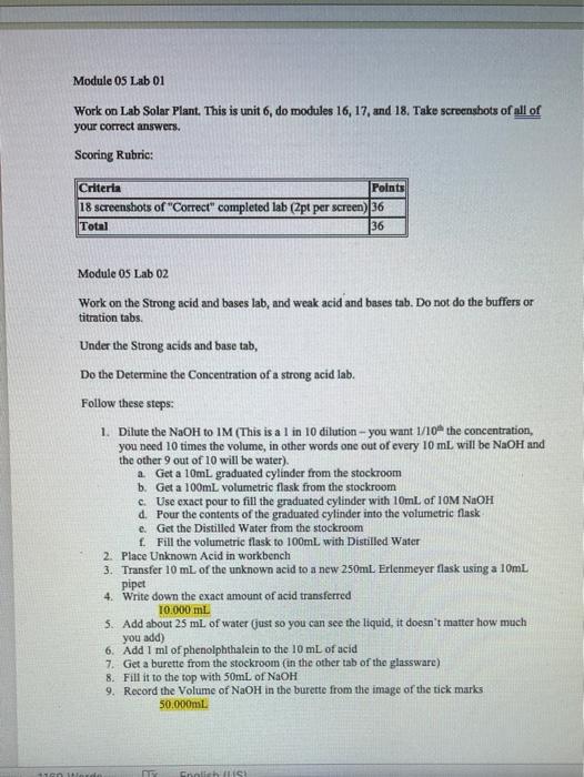 Solved Module 05 Lab 01 Work on Lab Solar Plant. This is | Chegg.com