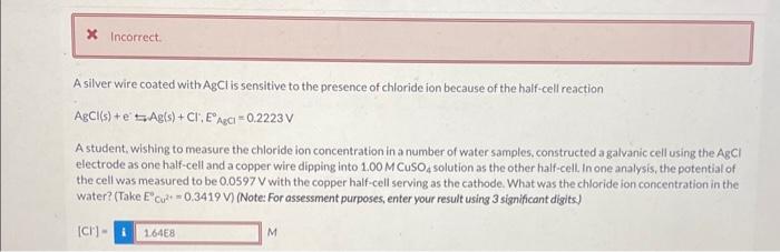 Solved A silver wire coated with AgCl is sensitive to the | Chegg.com