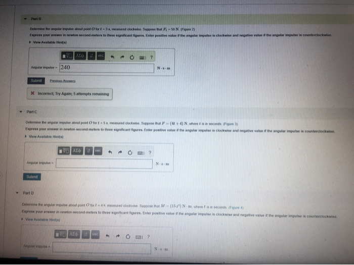 Solved OMNE Part Determine the angular impulse woont m ed | Chegg.com