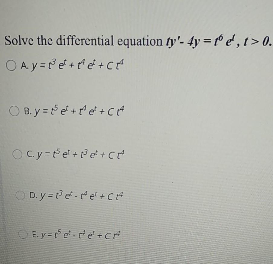 Solved Solve The Differential Equation Ty 4y Fet T 0 Chegg Com