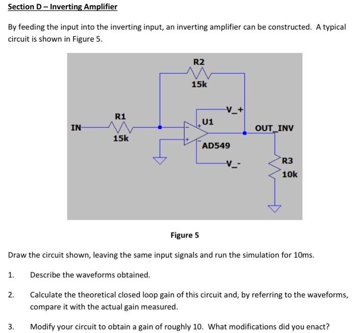 Solved Section D - Inverting Amplifier By feeding the input | Chegg.com