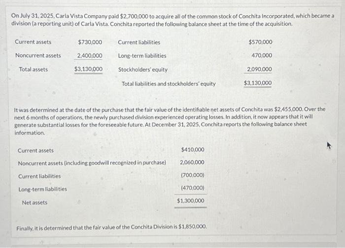 Solved On July 31,2025, Carla Vista Company paid $2,700,000