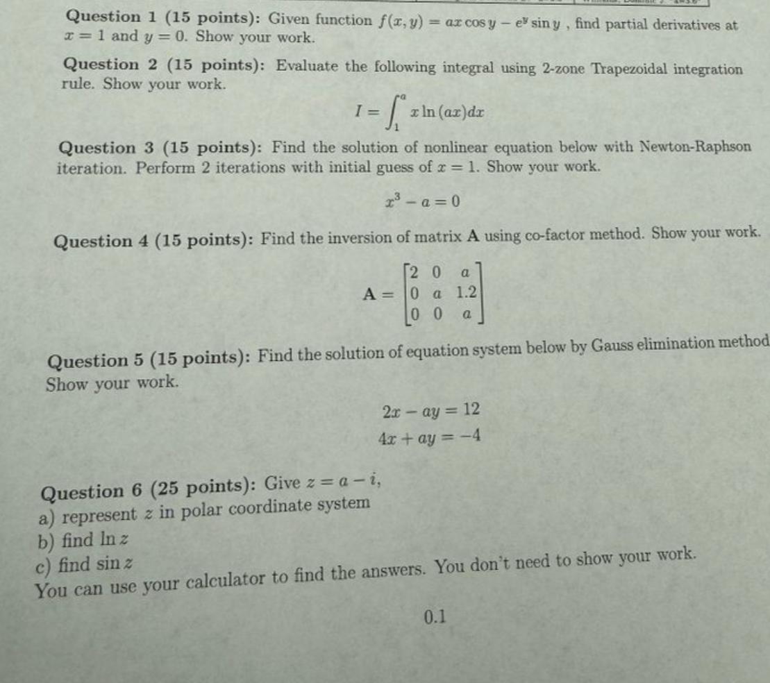 Solved Question 1 (15 points): Given function | Chegg.com