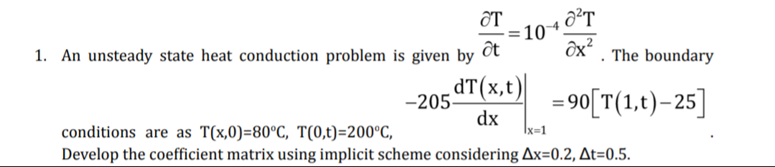 Solved An unsteady state heat conduction problem is given by | Chegg.com