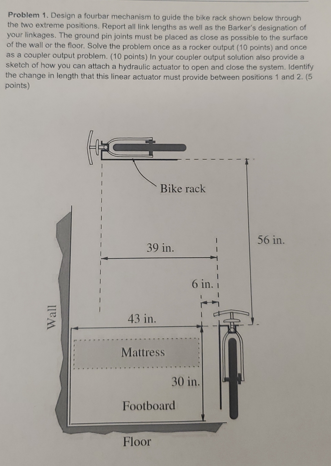 Solved Design a fourbar mechanism to guide the bike rack | Chegg.com