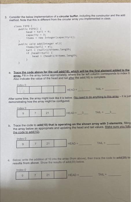 Solved 3. Consider the below implementation of a circular | Chegg.com