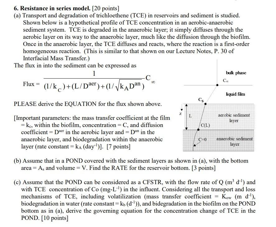 Solved 6. Resistance in series model. [20 points] (a)