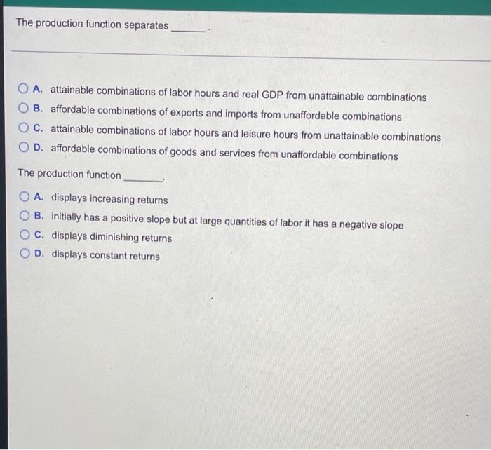 Solved The production function separates A. attainable | Chegg.com