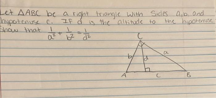 Solved et ABC be a right triangle with sides a,b and | Chegg.com