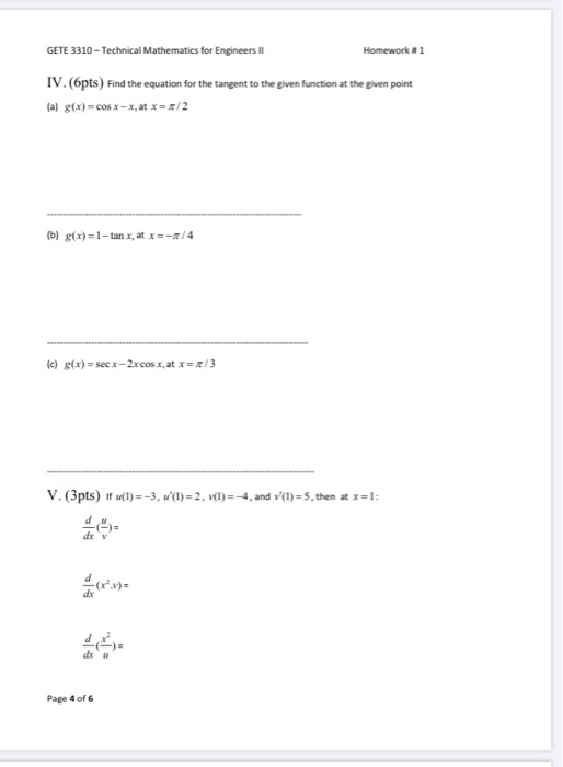 Tetchnical Math Homework Solved Homework #1 GETE 3310 - Technical Mathematics for | Chegg.com