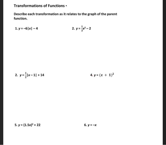 Solved Transformations Of Functions Describe Each Chegg Com