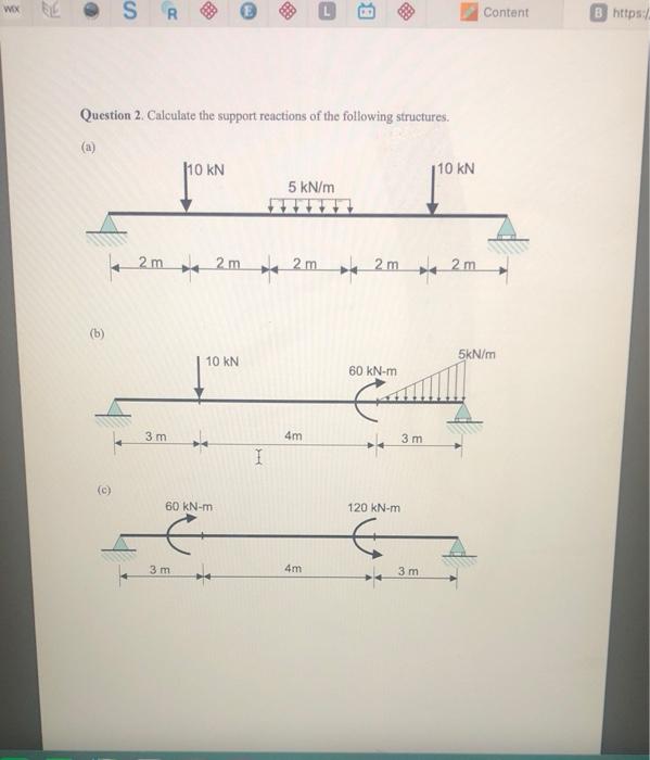 Solved Question 2. Calculate the support reactions of the | Chegg.com