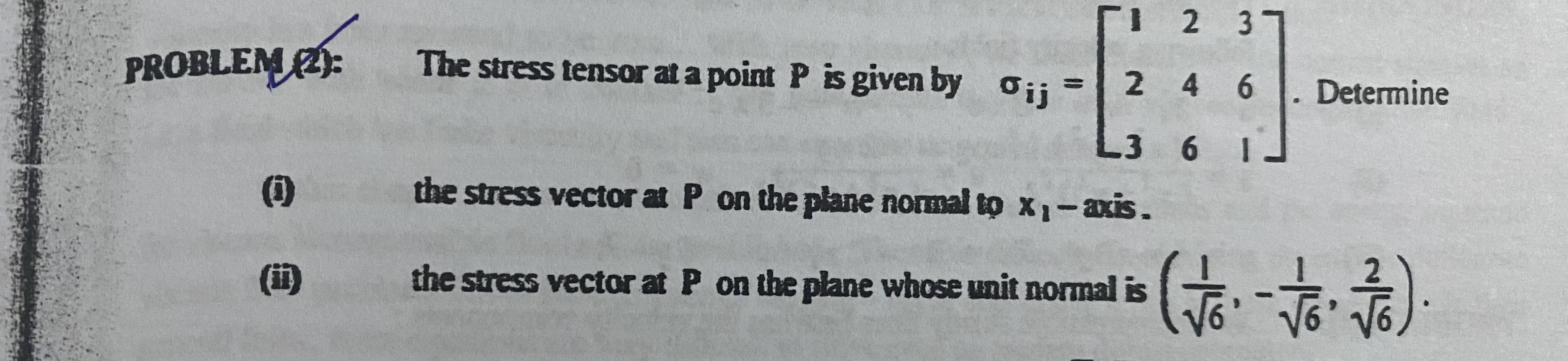 Solved PRORLEM (2): The stress tensor at a point P ﻿is given | Chegg.com
