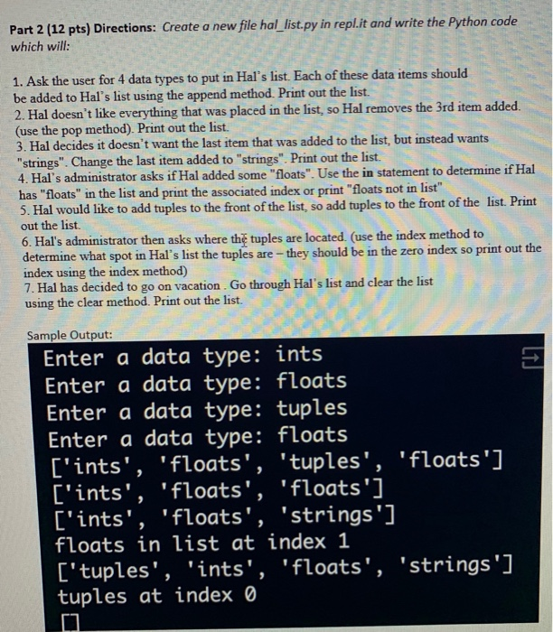 Solved Part 2 (12 pts) Directions: Create a new file | Chegg.com