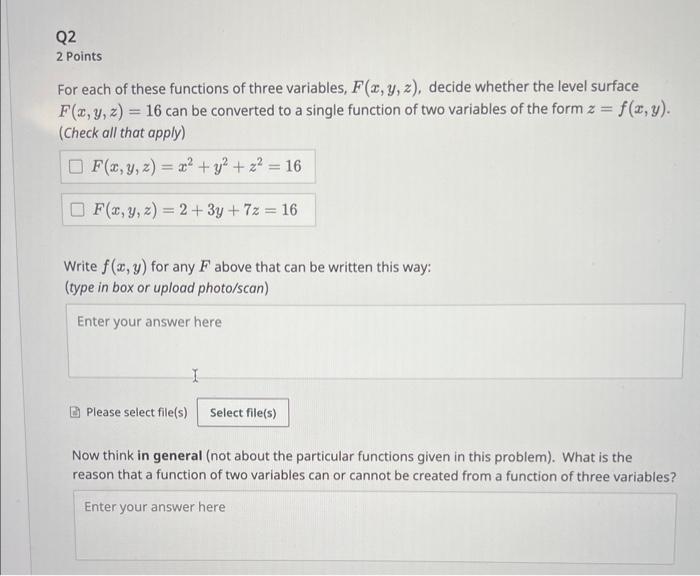 Solved 2 Points For each of these functions of three | Chegg.com