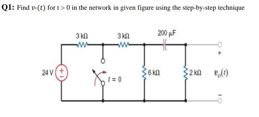 Solved Q1: Find vo(t) for t > 0 in the network in given | Chegg.com