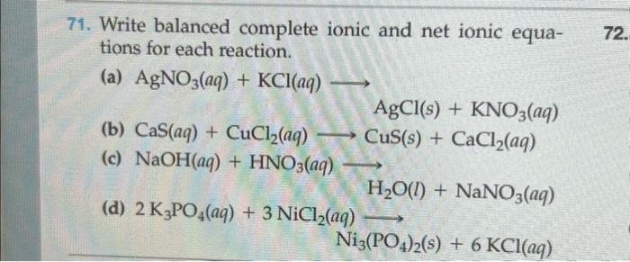 Solved 71 Write Balanced Complete Ionic And Net Ionic Equa 9710