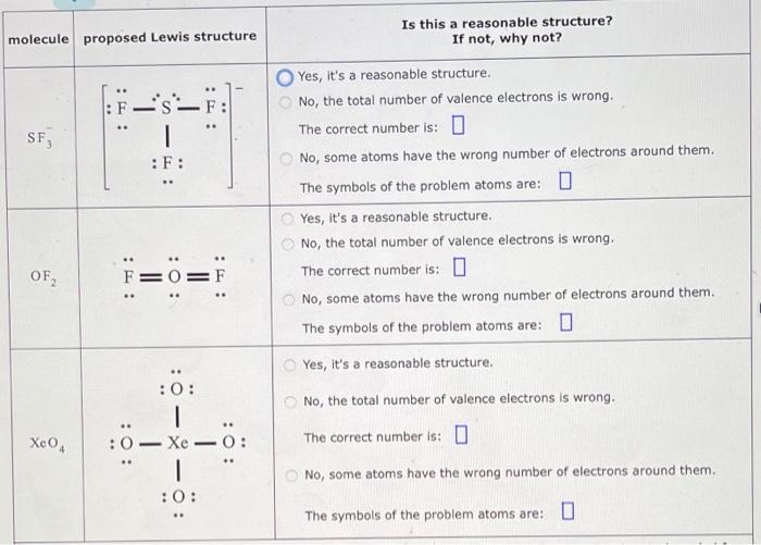 Solved molecule proposed Lewis structure Is this a | Chegg.com