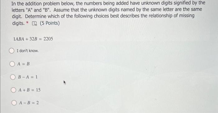 Solved In the addition problem below, the numbers being | Chegg.com