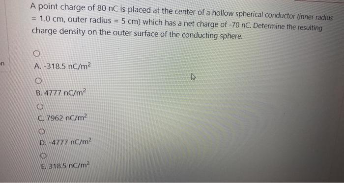 Solved A point charge of 80 nC is placed at the center of a | Chegg.com