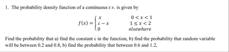 Solved The probability density function of a continuous r.v. | Chegg.com