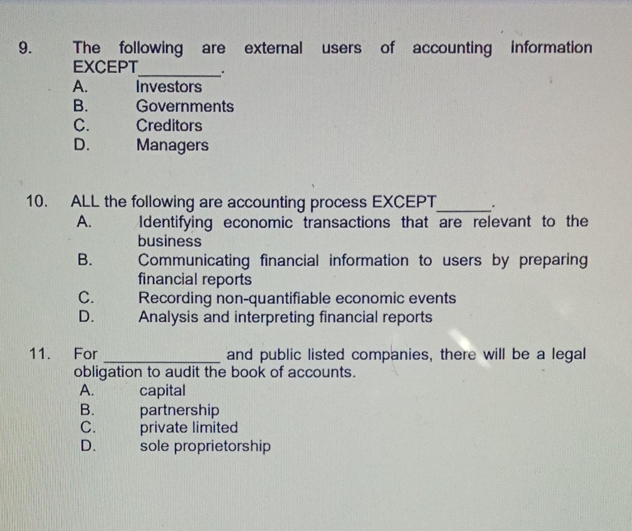 Solved The following are external users of accounting | Chegg.com