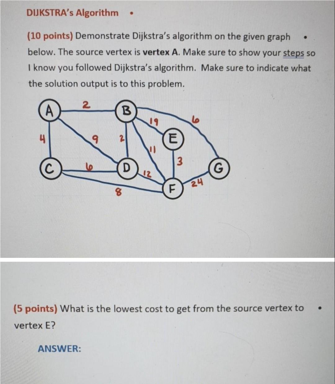Solved DIJKSTRA's Algorithm (10 points) Demonstrate | Chegg.com
