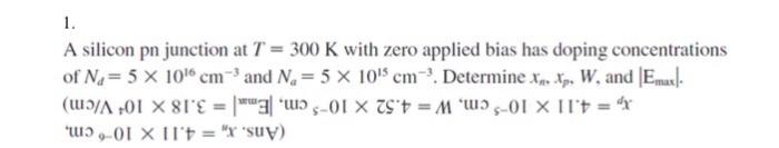 Solved A silicon pn junction at T=300 K with zero applied | Chegg.com