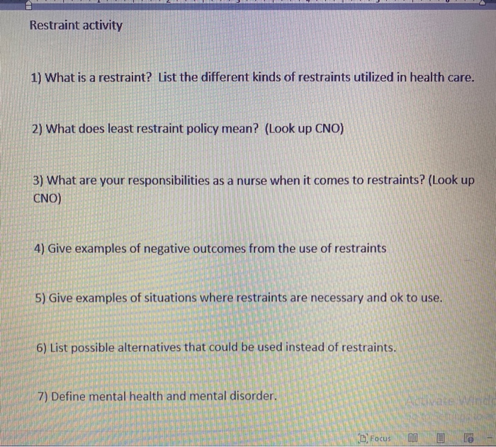 Solved Restraint activity 1) What is a restraint? List the