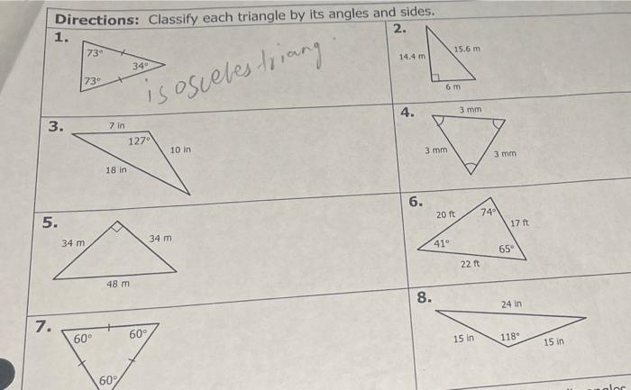 Solved Directions Classify Each Triangle By Its Angles And 7716