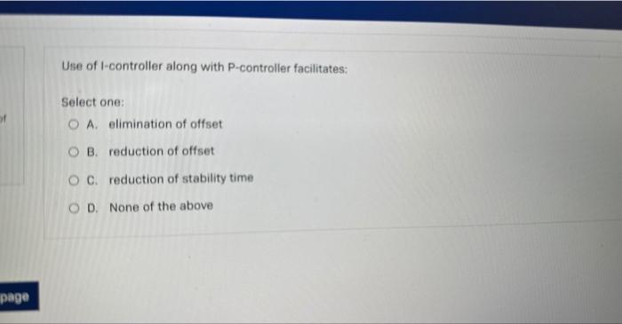 Solved Use of I-controller along with P-controller | Chegg.com