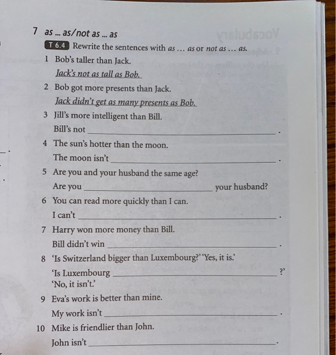 Solved 7 As As Not As As Slud Soov T 6 4 Rewrite Chegg Com