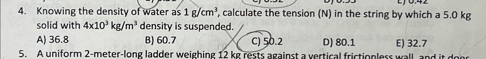 Solved Knowing the density of water as 1gcm3, ﻿calculate the | Chegg.com