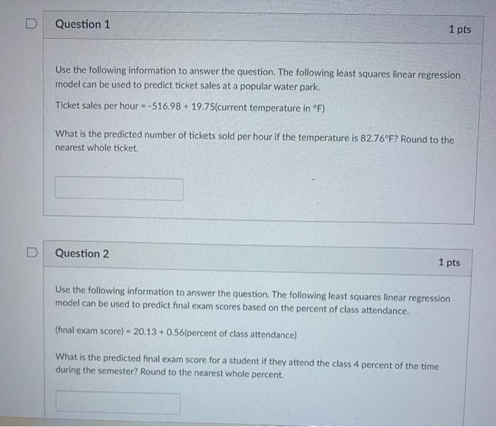 Solved D Question 1 1 pts Use the following information to | Chegg.com