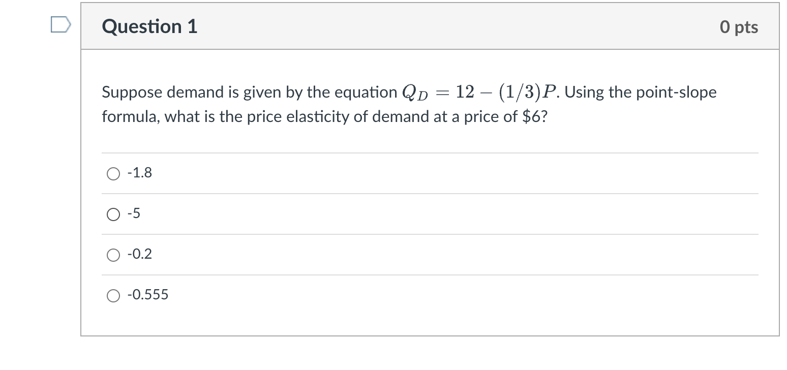 Solved Suppose Demand Is Given By The Equation QD=12-(13)P. | Chegg.com