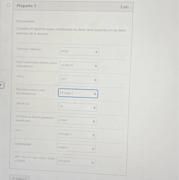 Instrucciones: Completa el siguiente pareo, combinando los items de la izquierda con las items correctos de la derecha. Decio