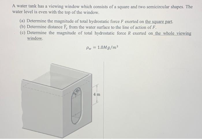 Solved A water tank has a viewing window which consists of a | Chegg.com