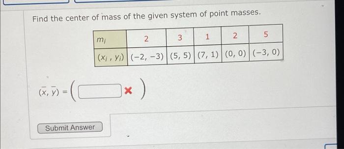 Solved Find the center of mass of the given system of point | Chegg.com