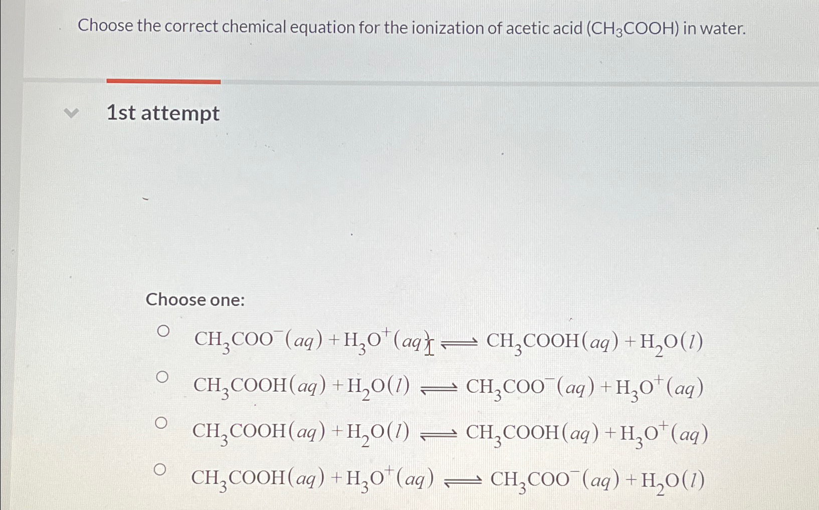 Solved Choose the correct chemical equation for the | Chegg.com