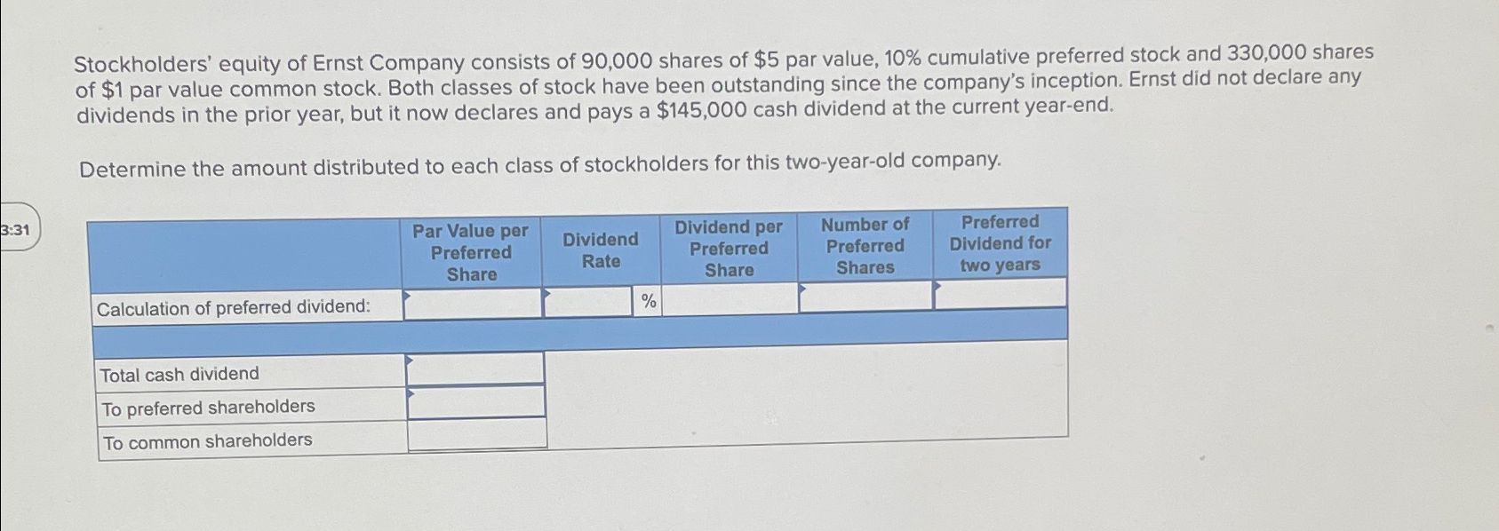 Solved Stockholders' equity of Ernst Company consists of | Chegg.com