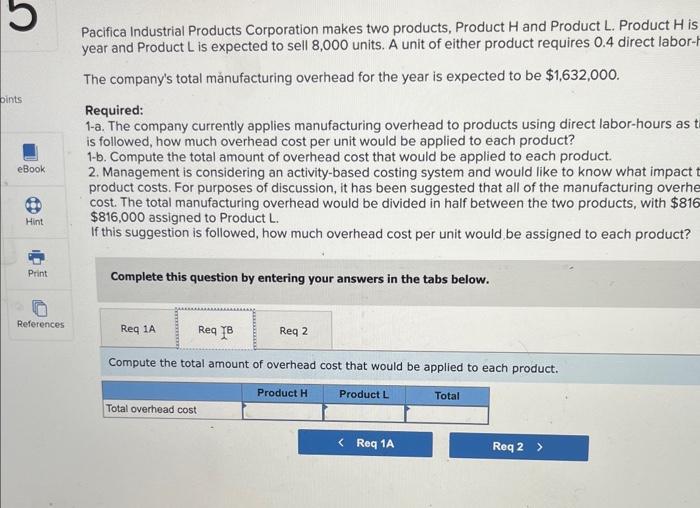 Solved Pacifica industrial Products Corporation makes two | Chegg.com