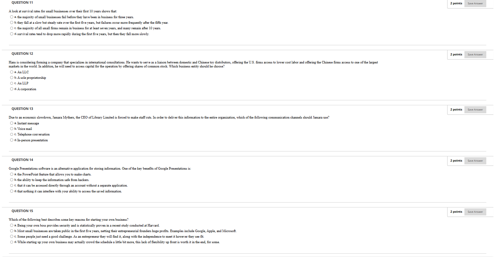 Solved QUESTION 11A look at survival rates for small | Chegg.com