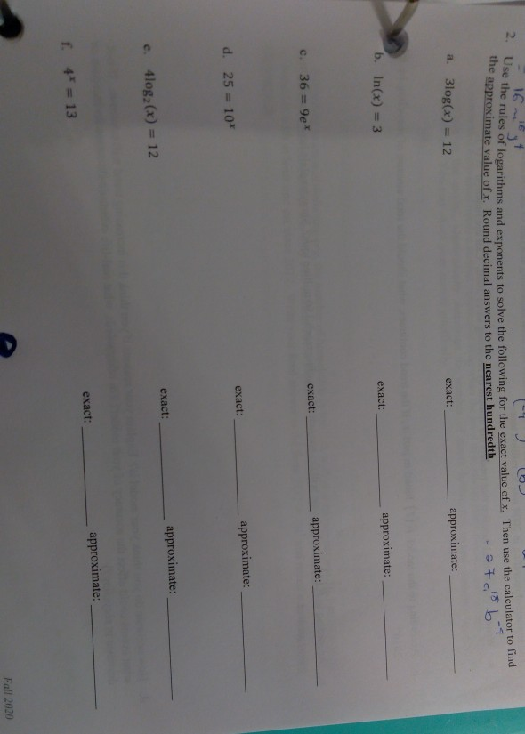 Solved 16. 2. Use the rules of logarithms and exponents to | Chegg.com