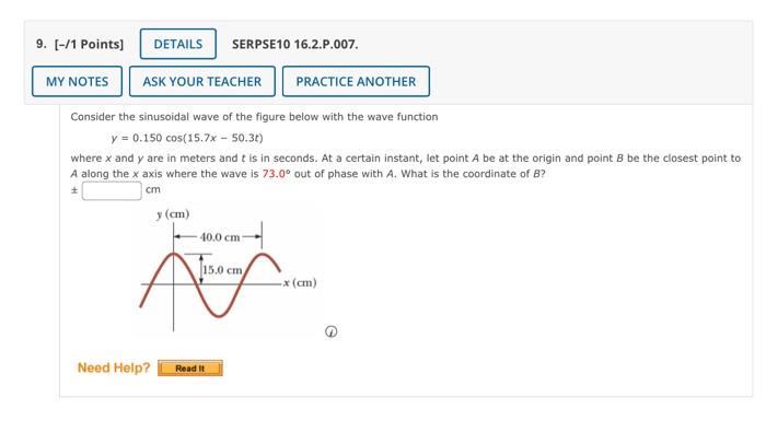 Solved Consider The Sinusoidal Wave Of The Figure Below With | Chegg.com